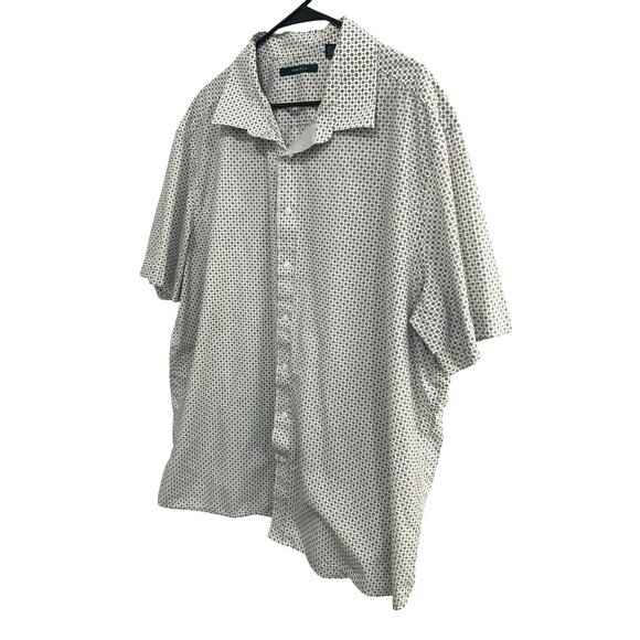Perry Ellis Short Sleeve Button-Down Shirt White Black Geometric Print Sz 2X - Picture 3 of 9